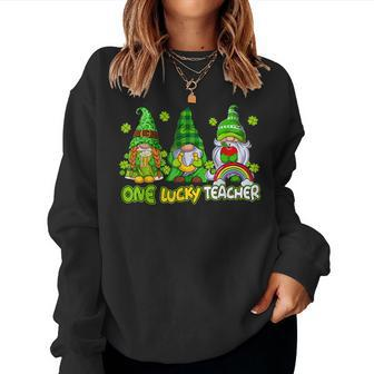 One Lucky Teacher Gnome Saint Patricks Day Teacher Women Crewneck Graphic Sweatshirt - Seseable