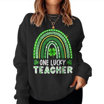 One Lucky Teacher Rainbow Happy St Patricks Day Women Crewneck Graphic Sweatshirt - Seseable