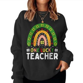 One Lucky Teacher Rainbow St Patrick’S Day Appreciation 2023 Women Crewneck Graphic Sweatshirt - Seseable