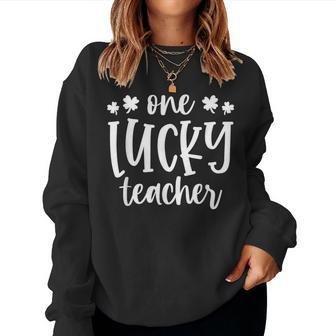 One Lucky Teacher Shamrock St Patricks Day Funny School Women Crewneck Graphic Sweatshirt - Seseable