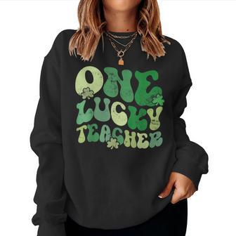 One Lucky Teacher St Patricks Day Retro Vintage Women Sweatshirt | Mazezy