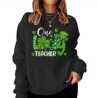 One Lucky Teacher St Patricks Day Shamrock Teacher Gifts Women Crewneck Graphic Sweatshirt - Seseable