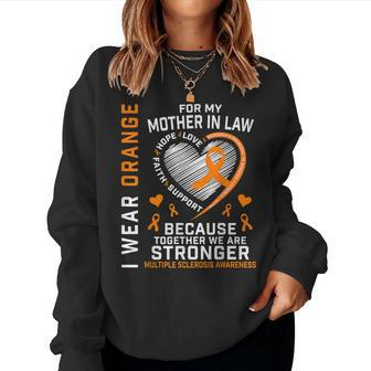 Orange Ribbon Ms Mother In Law Multiple Sclerosis Awareness Women Crewneck Graphic Sweatshirt - Seseable