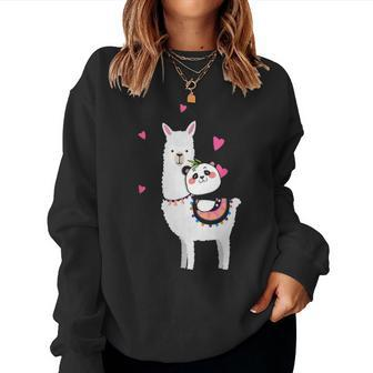 Panda Riding Llama Best Friends Alpaca Animal Lover Gift Women Crewneck Graphic Sweatshirt - Seseable