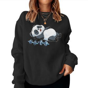 Panda The Struggle Is Real Weightlifting Fitness Gym Women Crewneck Graphic Sweatshirt - Seseable