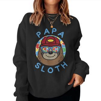 Papa Sloth Autism Support Dad Fathers Day Gift Women Crewneck Graphic Sweatshirt - Seseable