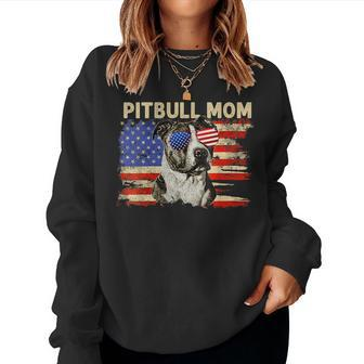 Patriotic Pitbull Mom Gifts 4Th Of July American Flag Usa Women Crewneck Graphic Sweatshirt - Thegiftio UK