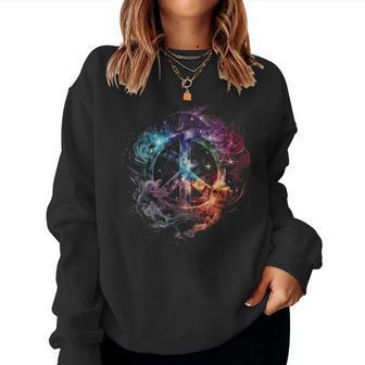 Peace Sign Of Freedom Hippie Flower Child Space Science Women Sweatshirt | Mazezy