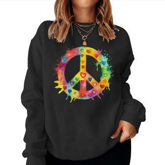 Peace Sign World Love Flowers Hippie Groovy Vibes Colorful Women Crewneck Graphic Sweatshirt - Thegiftio UK