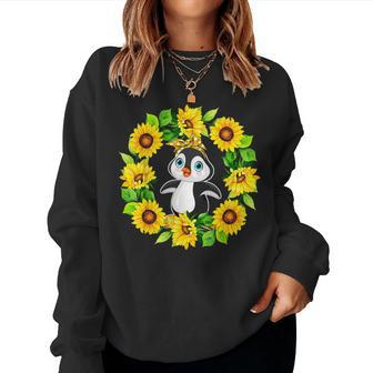 Penguin Bow Tie In Sunflowers Circle Animal Lover Kids Women Sweatshirt | Mazezy