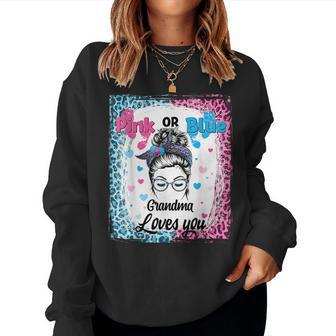 Pink Blue Grandma Messy Bun Bleached Gender Reveal Leopard Women Crewneck Graphic Sweatshirt - Seseable