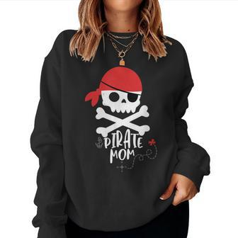 Pirate Mom Birthday Party Skull And Crossbones Night Women Crewneck Graphic Sweatshirt - Thegiftio UK