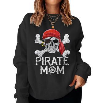 Pirate Mom T Jolly Roger Flag Skull & Crossbones Women Crewneck Graphic Sweatshirt - Thegiftio UK