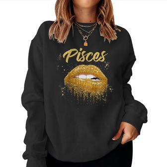 Pisces Zodiac Birthday Golden Lips For Black Women Women Sweatshirt | Mazezy