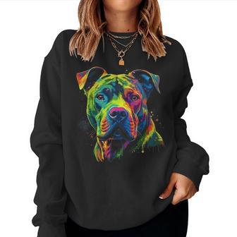 Pit Bull Mom Dog Lover Colorful Artistic Pitbull Owner Women Women Crewneck Graphic Sweatshirt - Thegiftio UK