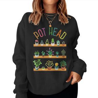 Plant Lover And Gardener Pot Head Succulent Women Crewneck Graphic Sweatshirt - Seseable