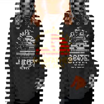Promoted To Godfather Est 2023 Us Flag Fathers Day Women Crewneck Graphic Sweatshirt - Thegiftio UK