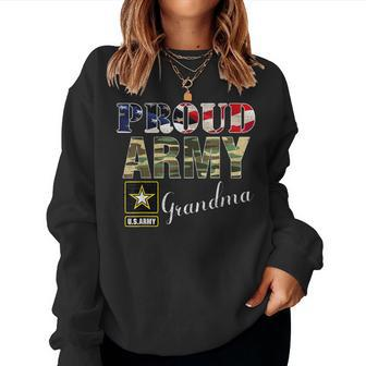 Proud Army Grandma With American Flag Gift Veteran Day Women Crewneck Graphic Sweatshirt - Seseable