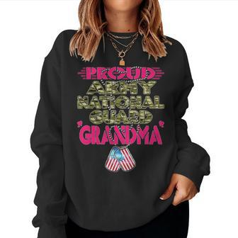Proud Army National Guard Grandma Dog Tags - Military Family Women Crewneck Graphic Sweatshirt - Seseable