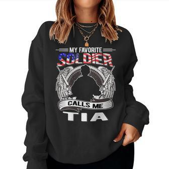 Proud Army Tia - My Favorite Soldier Calls Me Tia Aunt Gift Women Crewneck Graphic Sweatshirt - Seseable