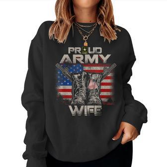 Proud Army Wife America Flag Us Military Pride Women Sweatshirt | Mazezy