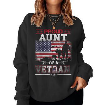 Proud Aunt Of A Veteran Vintage Flag Military Veterans Day Women Crewneck Graphic Sweatshirt - Seseable