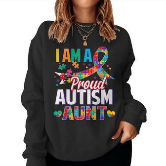 Im A Proud Autism Aunt Autism Awareness Puzzle Piece Auntie Women Sweatshirt | Mazezy