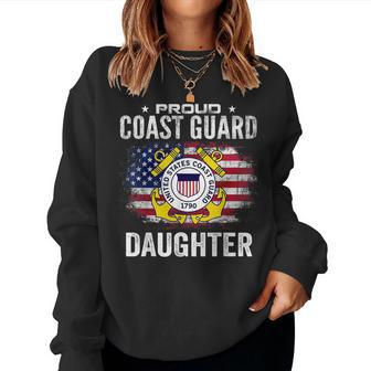 Proud Coast Guard Daughter With American Flag Gift Veteran Women Crewneck Graphic Sweatshirt - Seseable