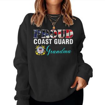 Proud Coast Guard Grandma With American Flag Gift Veteran Women Crewneck Graphic Sweatshirt - Seseable