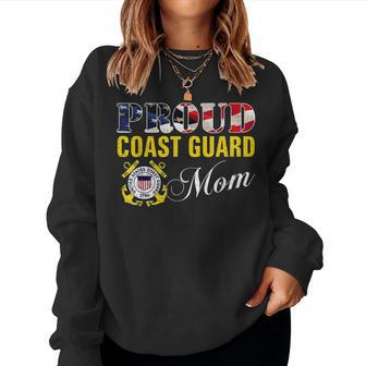 Proud Coast Guard Mom With American Flag For Veteran Day Women Crewneck Graphic Sweatshirt - Seseable