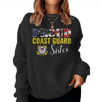 Proud Coast Guard Sister With American Flag Gift Veteran Day Women Crewneck Graphic Sweatshirt - Seseable