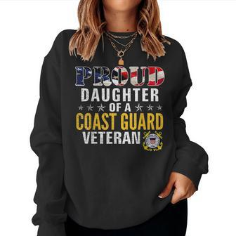 Proud Daughter Of A Coast Guard Veteran American Flag Gift Women Crewneck Graphic Sweatshirt - Seseable