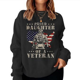 Proud Daughter Of A Veteran Toddler Veterans Day Kids Women Crewneck Graphic Sweatshirt - Seseable