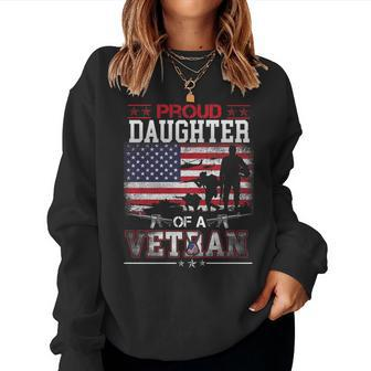 Proud Daughter Of A Veteran Usa Flag Military Veterans Day Women Crewneck Graphic Sweatshirt - Seseable