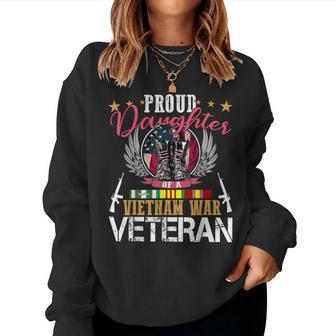 Proud Daughter Vietnam War Veteran American Flag Military Women Crewneck Graphic Sweatshirt - Seseable