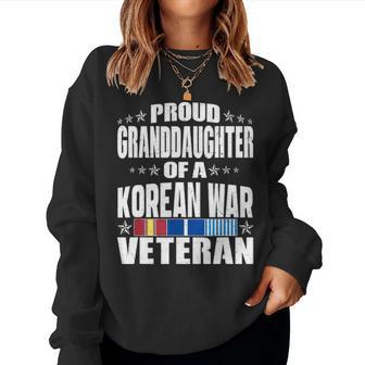 Proud Granddaughter Of A Korean War Veteran Military Family Women Crewneck Graphic Sweatshirt - Seseable
