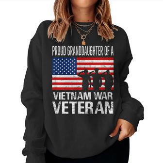 Proud Granddaughter Vietnam War Veteran Matching Grandfather Women Crewneck Graphic Sweatshirt - Seseable