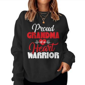 Proud Grandma Of A Heart Warrior Chd Awareness Gift Women Crewneck Graphic Sweatshirt - Seseable