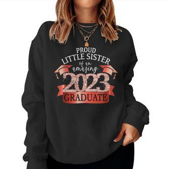 Proud Little Sister I 2023 Graduate Black Red Outfit Women Sweatshirt | Mazezy