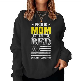 Proud Mom Of Deployed Son Red Friday Family Gift Women Crewneck Graphic Sweatshirt - Seseable