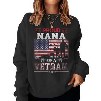 Proud Nana Of A Veteran Vintage Flag Military Veterans Day Women Crewneck Graphic Sweatshirt - Seseable