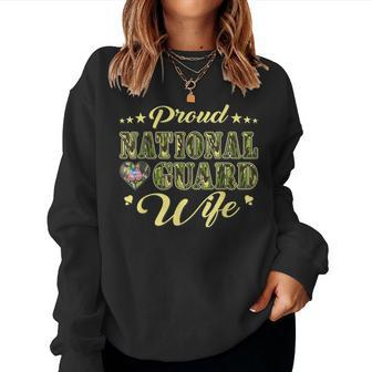 Proud National Guard Wife Dog Tags Heart Military Spouse Women Crewneck Graphic Sweatshirt - Seseable