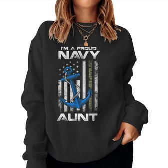 Proud Navy Aunt American Flag Vintage Women Crewneck Graphic Sweatshirt - Seseable