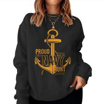 Proud Navy Aunt Veteran Women Crewneck Graphic Sweatshirt - Seseable