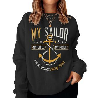 Proud Navy Mother For Moms Of Sailors Proud Mom Navy Family Women Crewneck Graphic Sweatshirt - Seseable