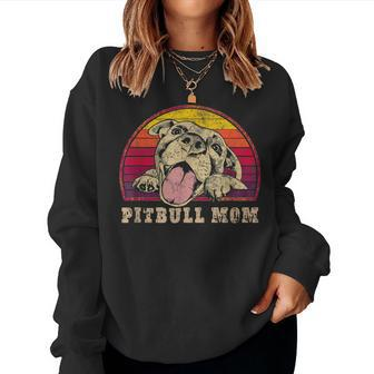Proud Pitbull Mom - Pittie Mom Vintage Smiling Pitbull Women Crewneck Graphic Sweatshirt - Seseable