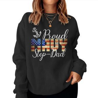 Proud Step-Dad For Men Or Women Army Veterans Day Women Crewneck Graphic Sweatshirt - Seseable