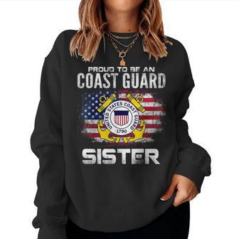 Proud To Be An Coast Guard Sister With American Flag Gift Women Crewneck Graphic Sweatshirt - Seseable