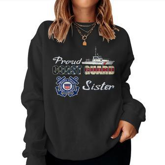 Proud Us Coast Guard Sister Military Family Flag America Women Crewneck Graphic Sweatshirt - Seseable
