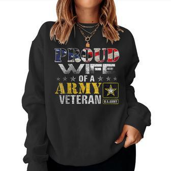 Proud Wife Of A Army Veteran American Flag Military Women Sweatshirt | Mazezy
